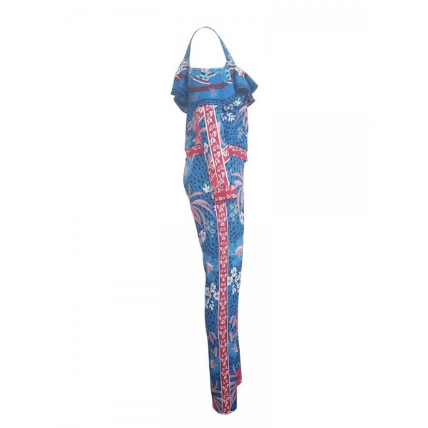 Contrast Floral Zipper Suit
