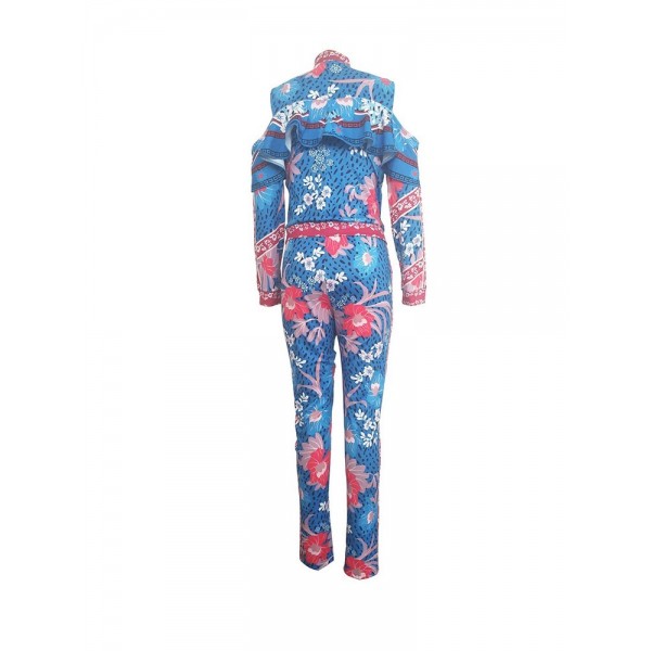 Contrast Floral Zipper Suit