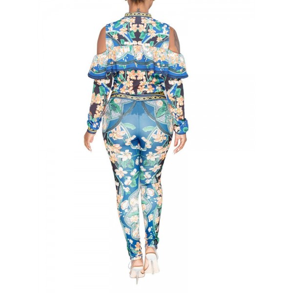 Contrast Floral Zipper Suit