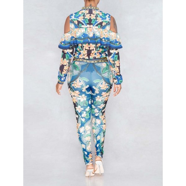 Contrast Floral Zipper Suit