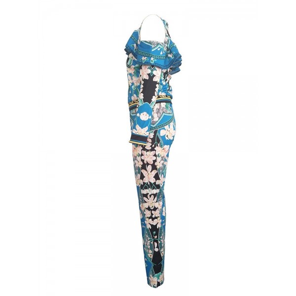 Contrast Floral Zipper Suit