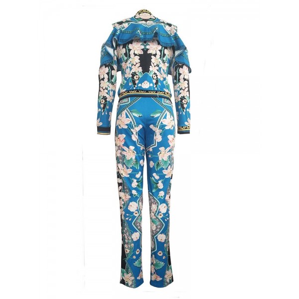 Contrast Floral Zipper Suit
