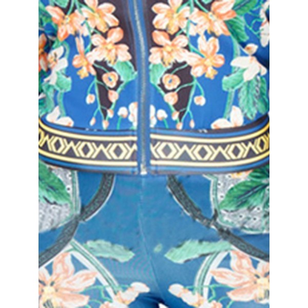 Contrast Floral Zipper Suit