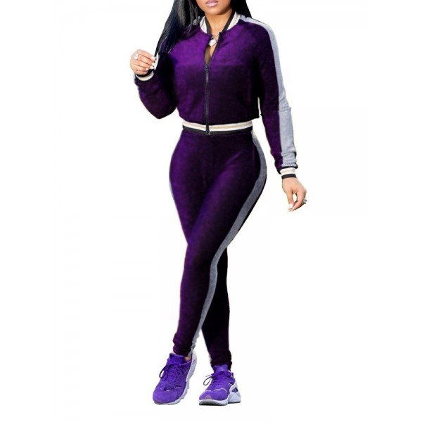 Contrast Zipper Sport Suit