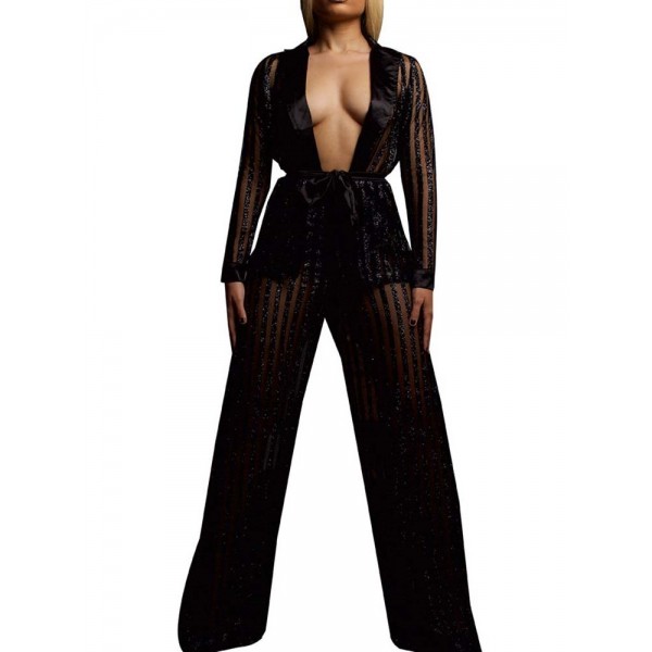 Double V Neck Solid Color Strappy Suit