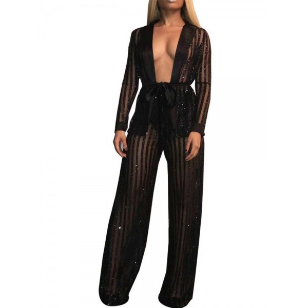 Double V Neck Solid Color Strappy Suit