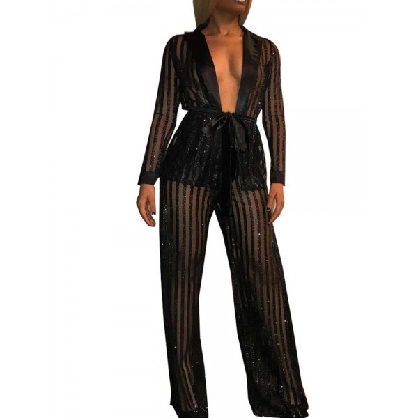 Double V Neck Solid Color Strappy Suit