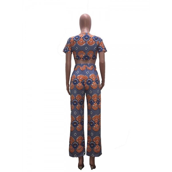 Double V Neck Floral Lace-Up Suit