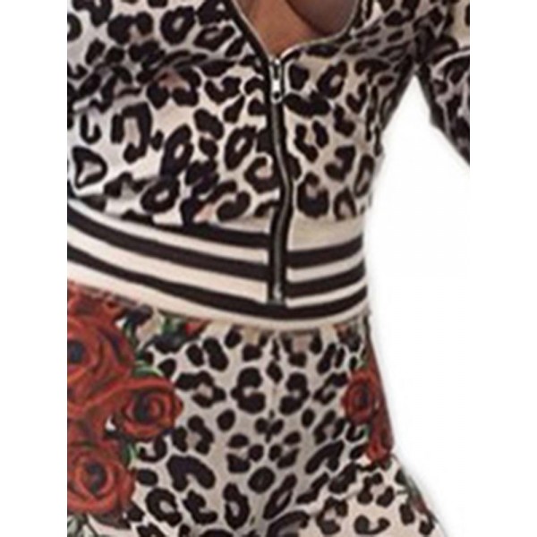 Leopard Floral Zipper Suit
