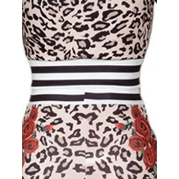Leopard Floral Zipper Suit