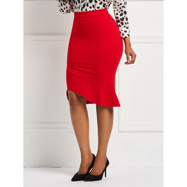 Plain Asymmetrical Slit Fishtail Skirt