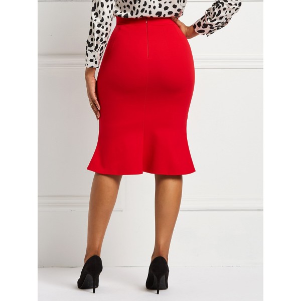 Plain Asymmetrical Slit Fishtail Skirt