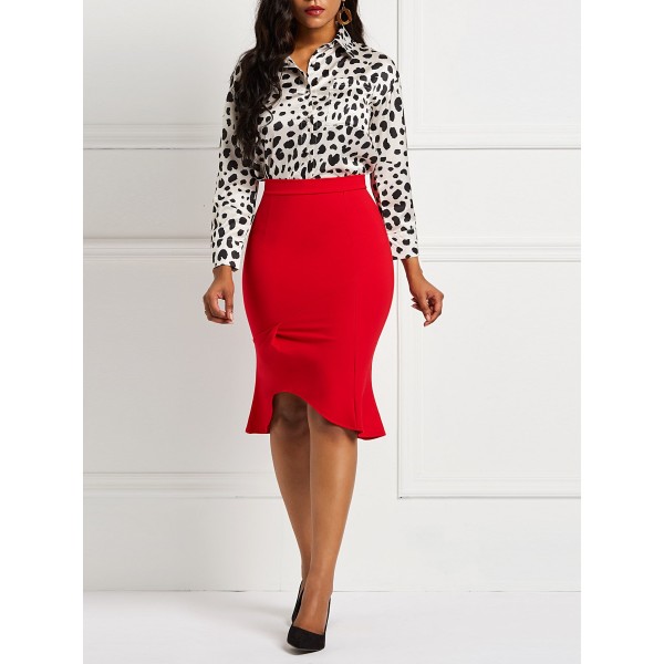 Plain Asymmetrical Slit Fishtail Skirt