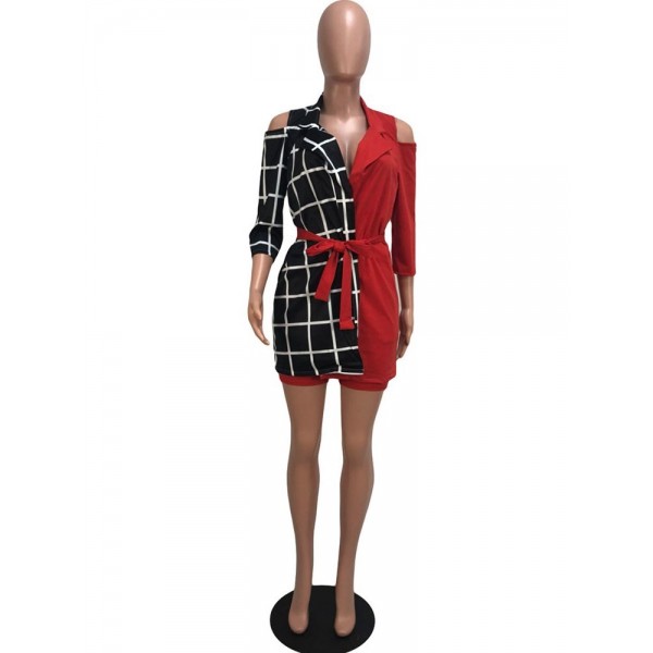 Color Block Plaid Stripe Print Suit