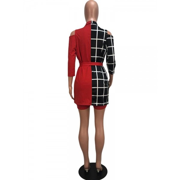 Color Block Plaid Stripe Print Suit