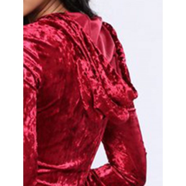 2 Pieces Women Sexy Hooded Top + Pants Suits