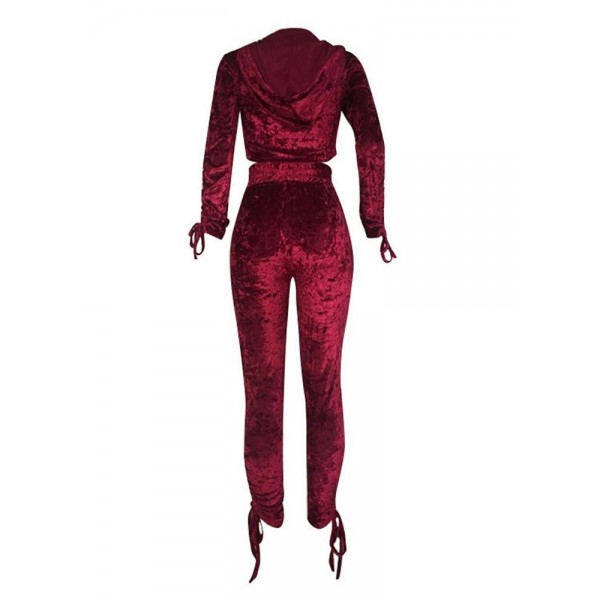 2 Pieces Women Sexy Hooded Top + Pants Suits