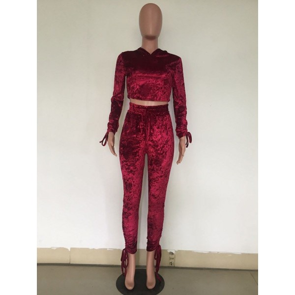 2 Pieces Women Sexy Hooded Top + Pants Suits