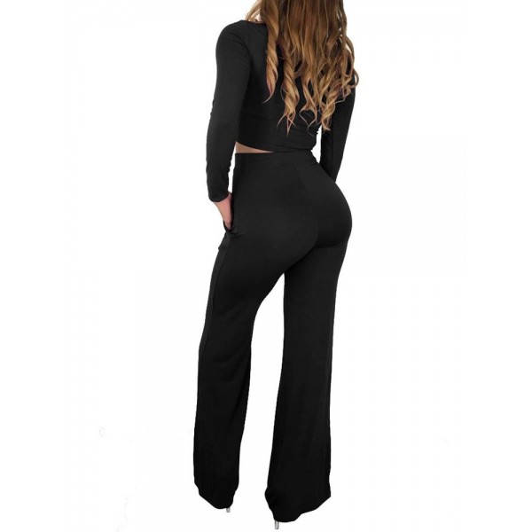 Fashion Casual Wide Leg Flared Pants 2 Piece Suits