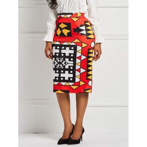Color Print Bodycon Skirt