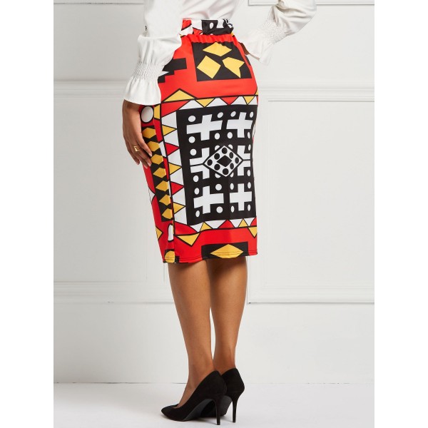 Color Print Bodycon Skirt