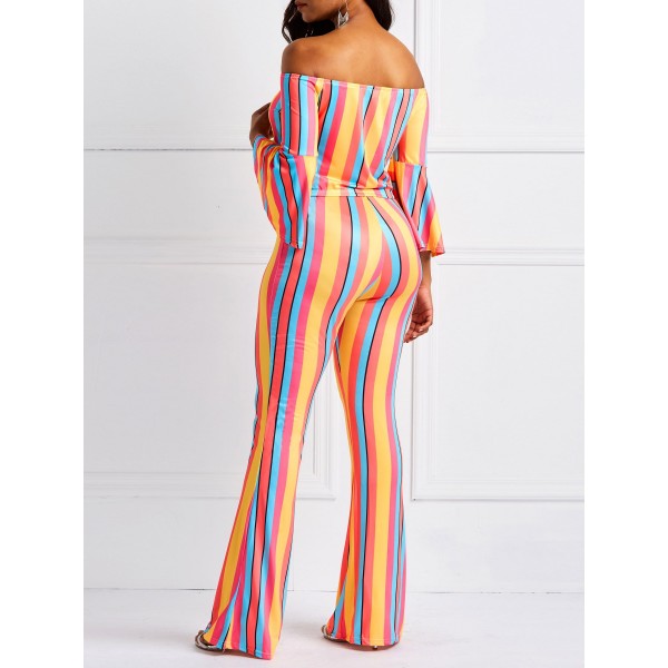 Off Shoulder Stripe Print Suit