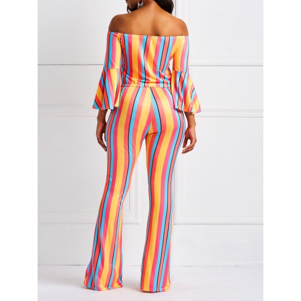 Off Shoulder Stripe Print Suit