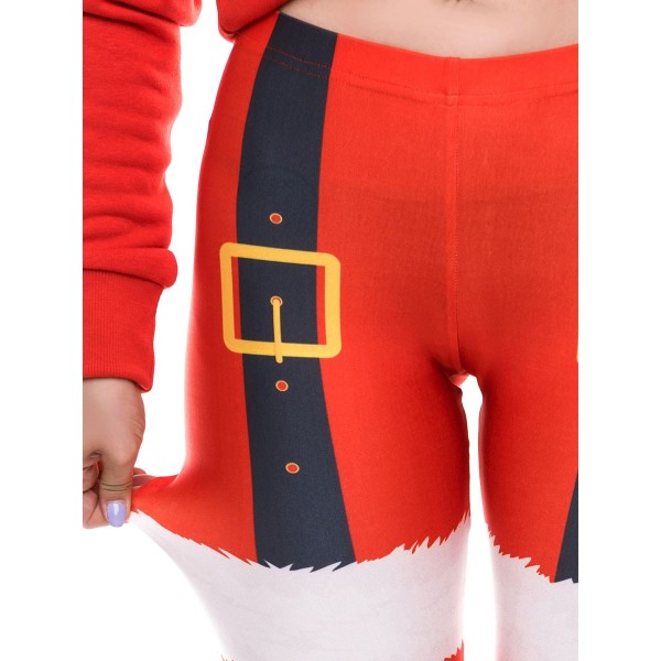 Christmas Print Color Block Thermal Women's Pants