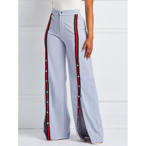 Color Block Split Loose High-Waist Full Length Casual Pants