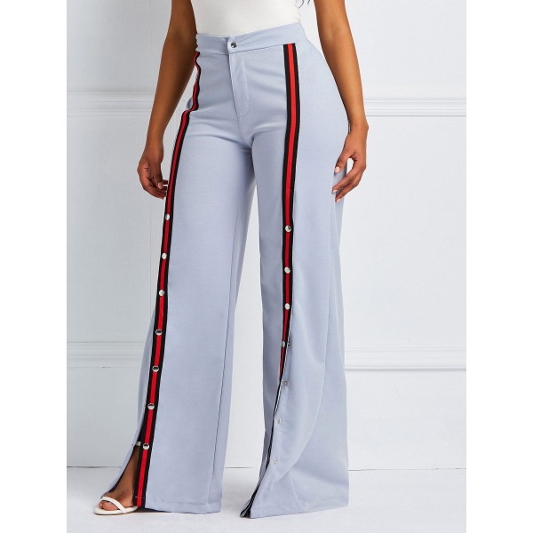 Color Block Split Loose High-Waist Full Length Casual Pants