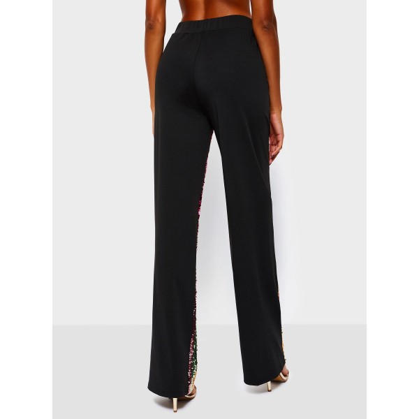 Color Block Sequins Loose High-Waist Full Length Casual Pants